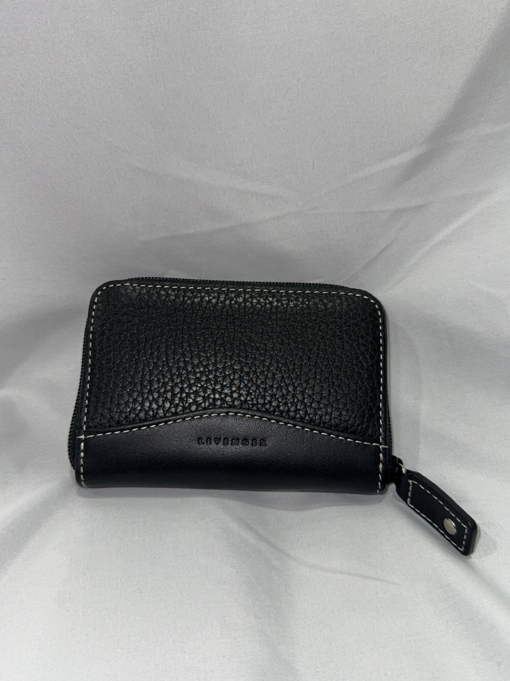Levenger Bradley Black Pebbled & Smooth Leather Zip Accordion Card Holder